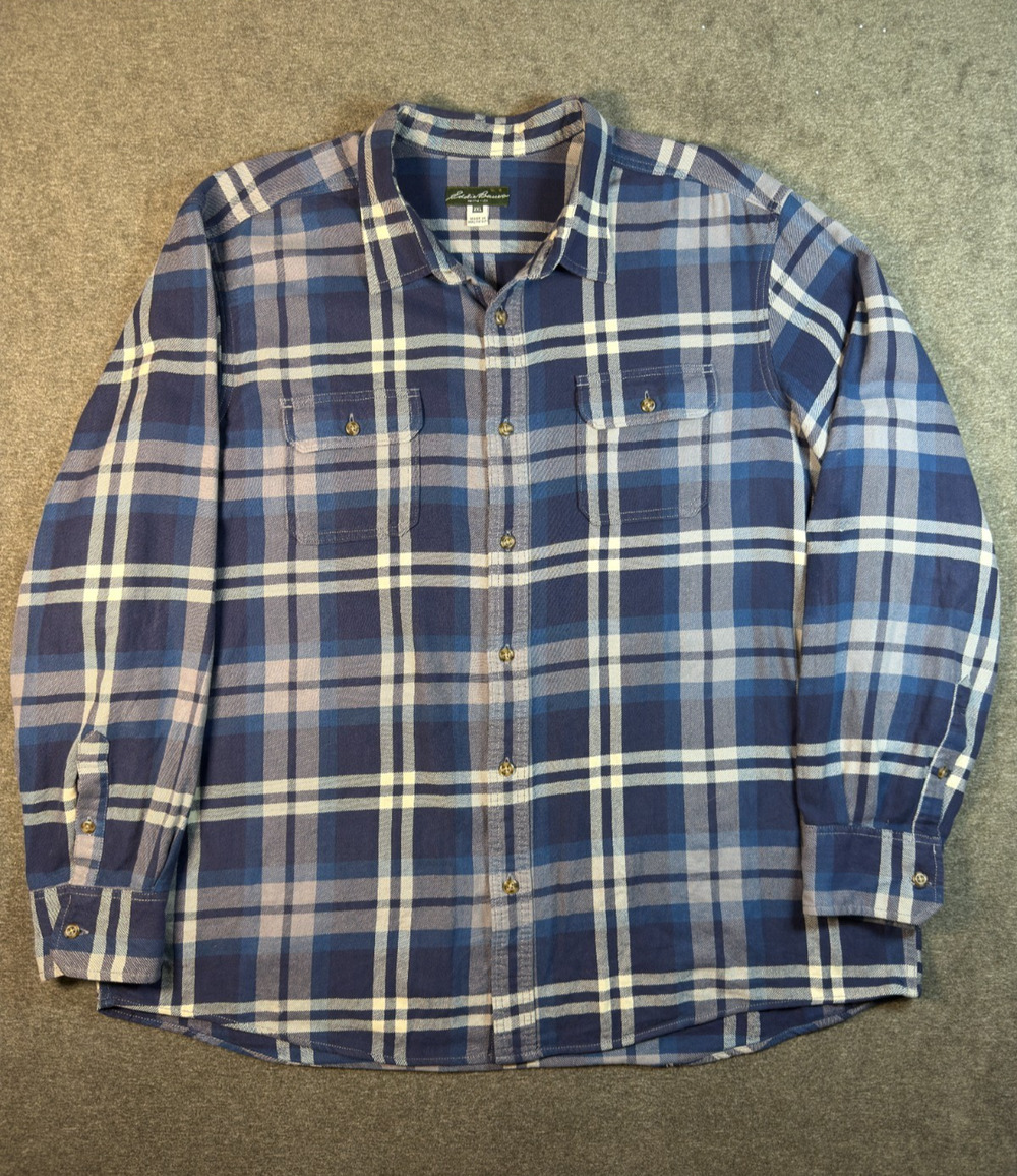Eddie Bauer Mens 2XL Eddie's Favorite Flannel Shirt Blue Plaid Button Down Gorp